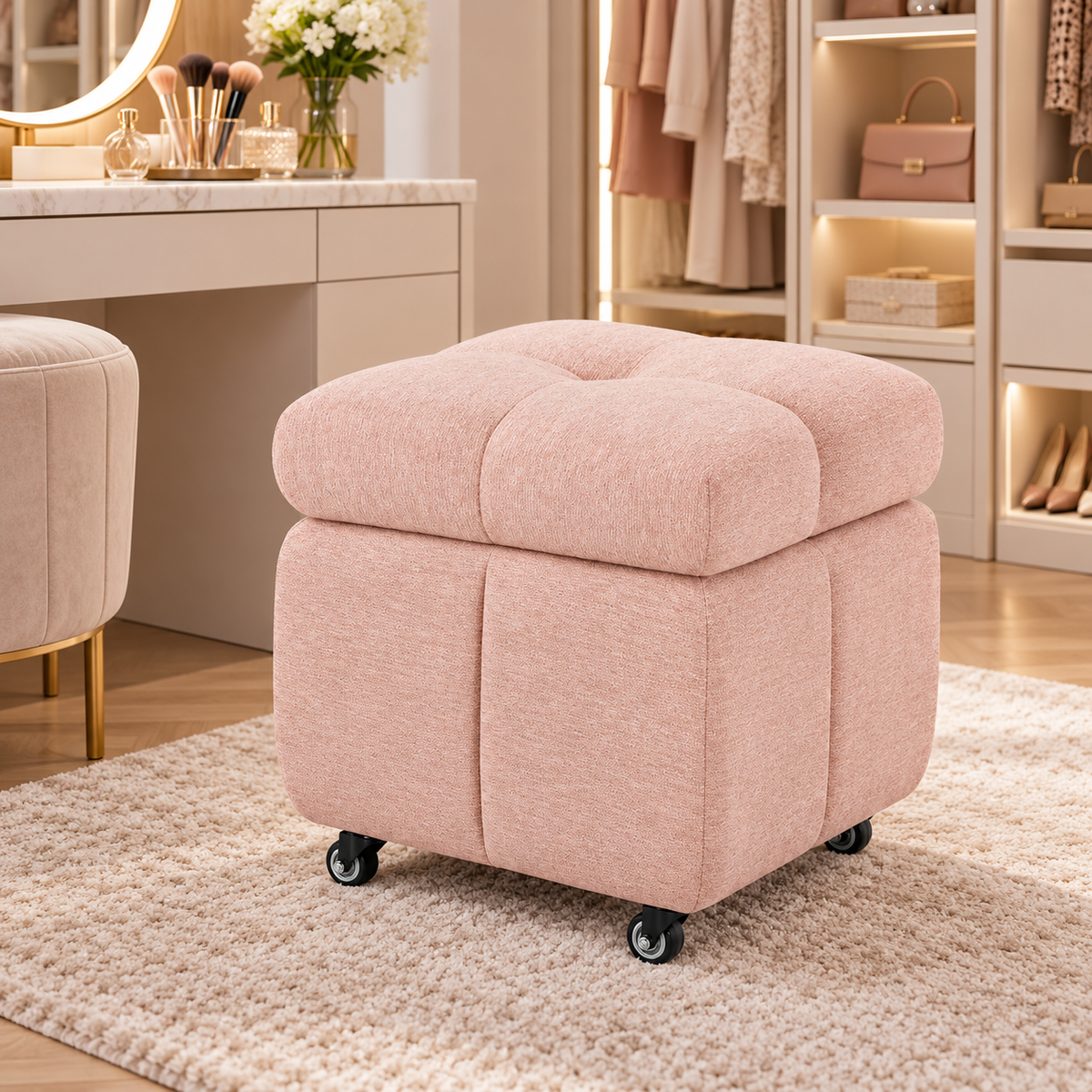 🪑 Rolling Ottoman | Upholstered Footrest | Living Room & Bedroom | Soft Cushioned Stool