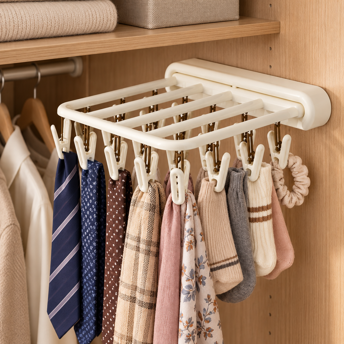 🧺 Space-Saving | Foldable Wall Drying Rack | Multi-Clip Laundry Hanger