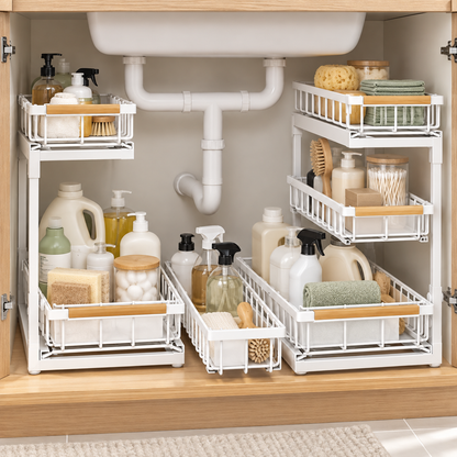 🧺 Under-Sink Organizer | Pull-Out Baskets | Kitchen & Bathroom | Space-Saving Storage