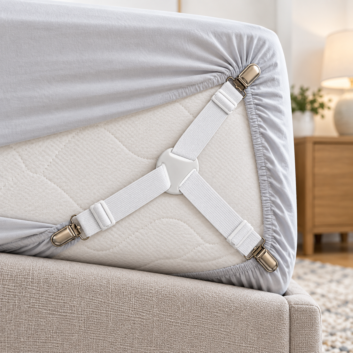 🛏️ Bed Sheet Fasteners | Adjustable Elastic Straps | Mattress Corners | Non-Slip Sheet Holders