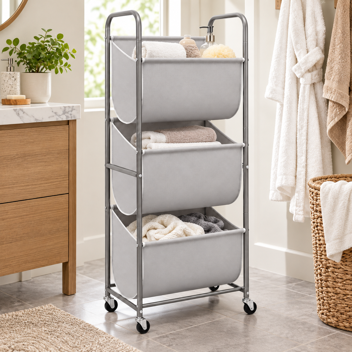🛒 Space-Saving | Metal Bathroom Homemaker Gift | 3-Tier Rolling Organizer