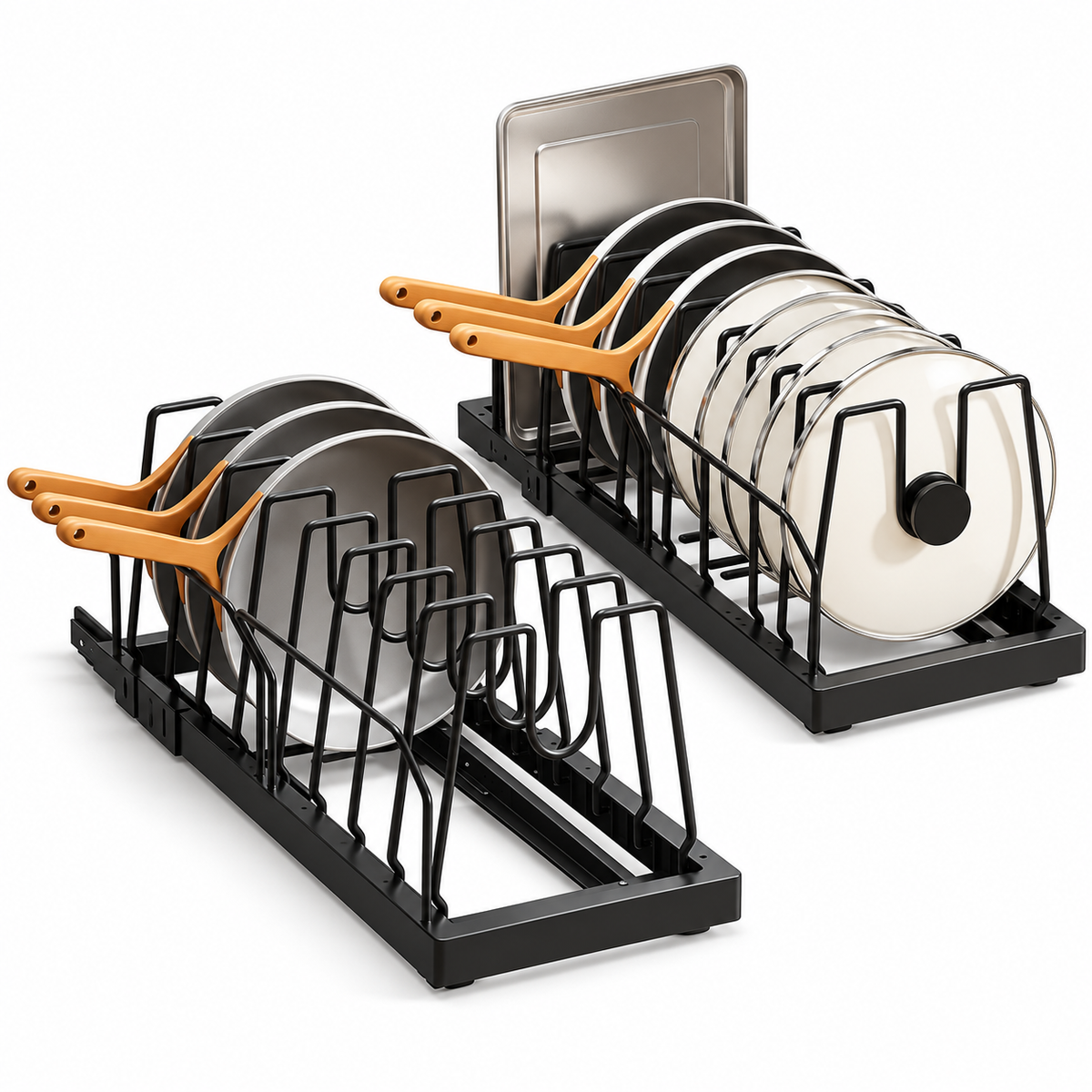 🍳 Pot & Pan Organizer | Adjustable Dividers | Kitchen Cabinet Storage | Space-Saving Rack