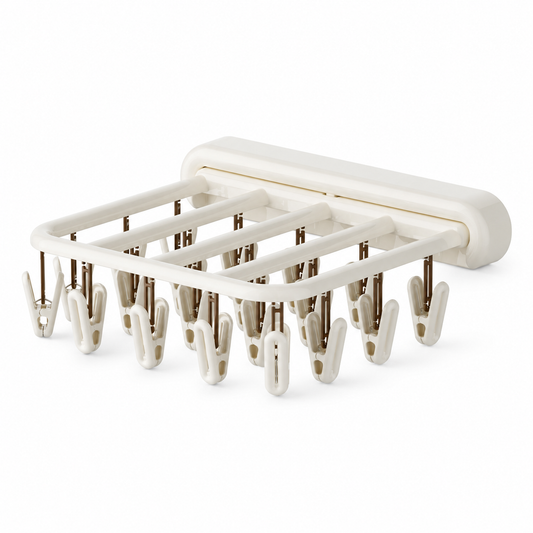 🧺 Space-Saving | Foldable Wall Drying Rack | Multi-Clip Laundry Hanger