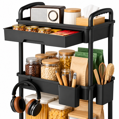 🛒 Rolling Storage Cart | 3-Tier Organizer | Kitchen & Home Storage | Multi-Function Utility Cart