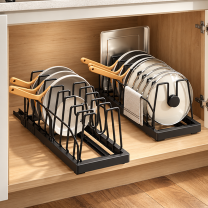 🍳 Pot & Pan Organizer | Adjustable Dividers | Kitchen Cabinet Storage | Space-Saving Rack