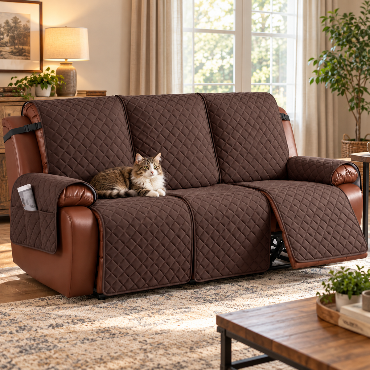 🛋️ Sofa Cover Pad | Quilted Fabric Protector | Recliner & Living Room | Non-Slip Furniture Cover