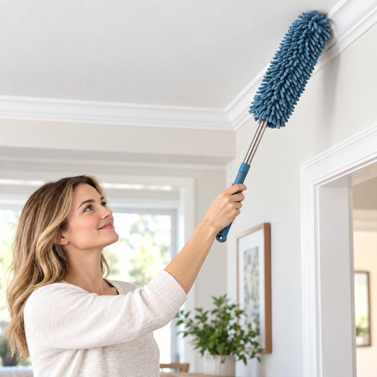 🧹 Microfiber Duster | Chenille Fiber Head | Home Cleaning | Soft Blue