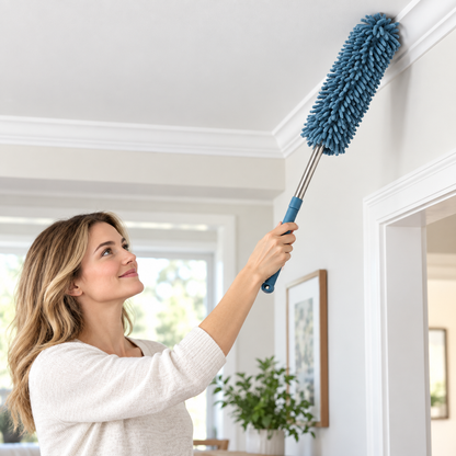 🧹 Microfiber Duster | Chenille Fiber Head | Home Cleaning | Soft Blue