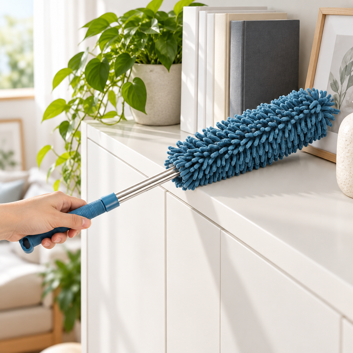 🧹 Microfiber Duster | Chenille Fiber Head | Home Cleaning | Soft Blue