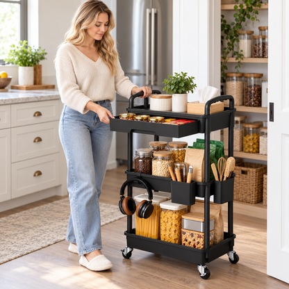 🛒 Rolling Storage Cart | 3-Tier Organizer | Kitchen & Home Storage | Multi-Function Utility Cart