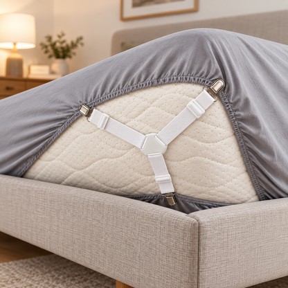 🛏️ Bed Sheet Fasteners | Adjustable Elastic Straps | Mattress Corners | Non-Slip Sheet Holders