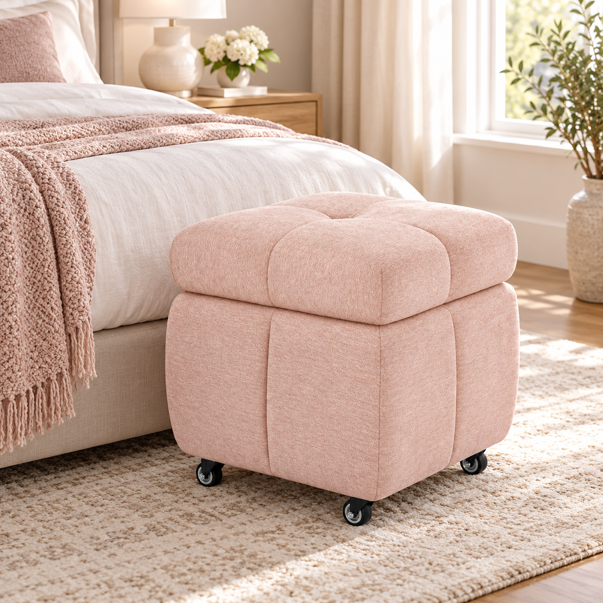 🪑 Rolling Ottoman | Upholstered Footrest | Living Room & Bedroom | Soft Cushioned Stool