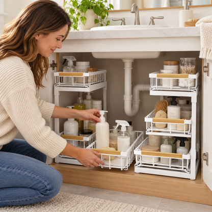 🧺 Under-Sink Organizer | Pull-Out Baskets | Kitchen & Bathroom | Space-Saving Storage