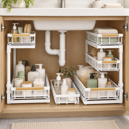 🧺 Under-Sink Organizer | Pull-Out Baskets | Kitchen & Bathroom | Space-Saving Storage