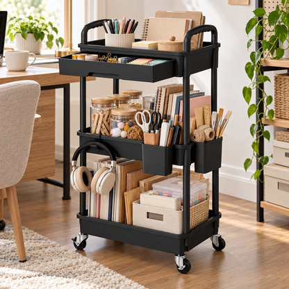 🛒 Rolling Storage Cart | 3-Tier Organizer | Kitchen & Home Storage | Multi-Function Utility Cart