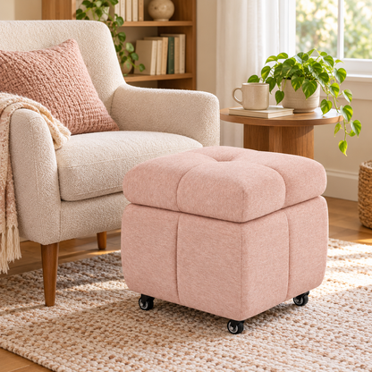 🪑 Rolling Ottoman | Upholstered Footrest | Living Room & Bedroom | Soft Cushioned Stool