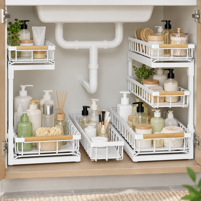 🧺 Under-Sink Organizer | Pull-Out Baskets | Kitchen & Bathroom | Space-Saving Storage