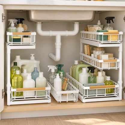 🧺 Under-Sink Organizer | Pull-Out Baskets | Kitchen & Bathroom | Space-Saving Storage