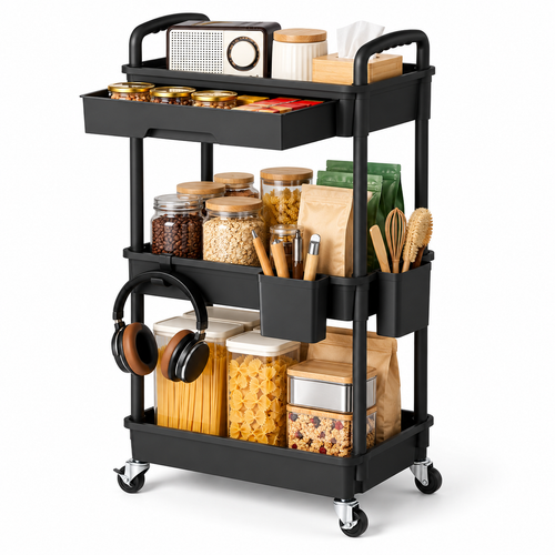 🛒 Rolling Storage Cart | 3-Tier Organizer | Kitchen & Home Storage | Multi-Function Utility Cart