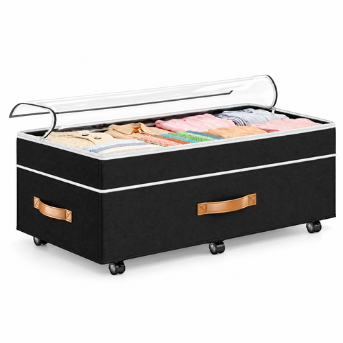 🛏️ Under-Bed Storage | Rolling Fabric Organizer | Bedroom Space Saver | Clear-Top Design