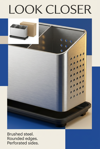 Brushed steel and perforated side detail