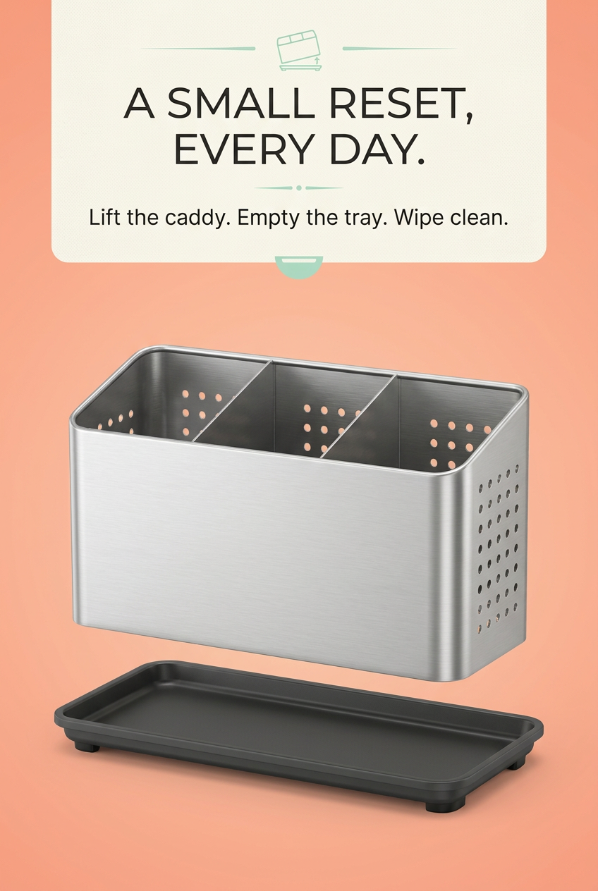 Cutlery caddy with removable charcoal drip tray