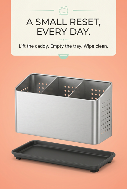 Cutlery caddy with removable charcoal drip tray